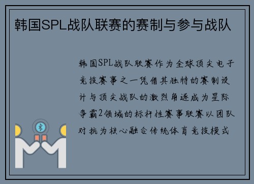 韩国SPL战队联赛的赛制与参与战队